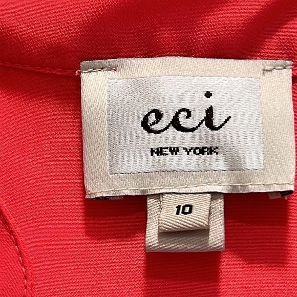 ECI Silky Coral Pink V Neck Office Dress with Belt at Waist sz.10 - Picture 5 of 5